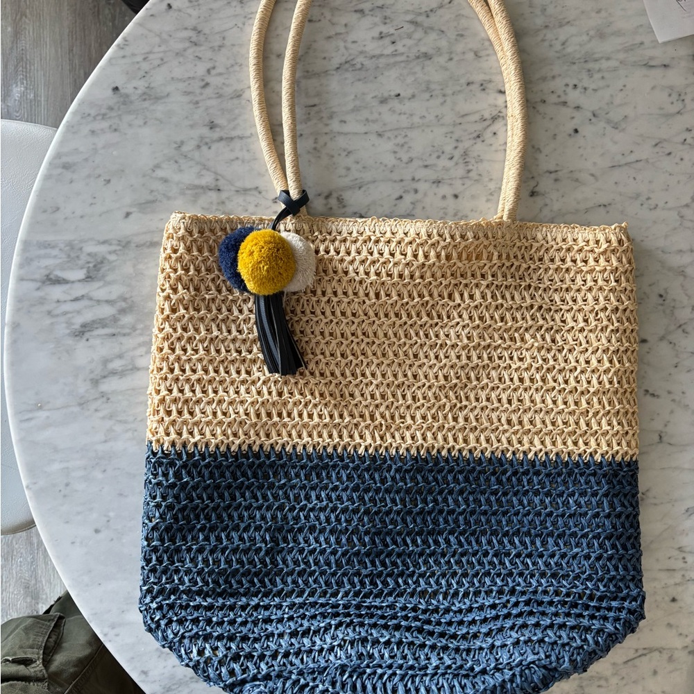 Two-Tone Straw Tote Bag